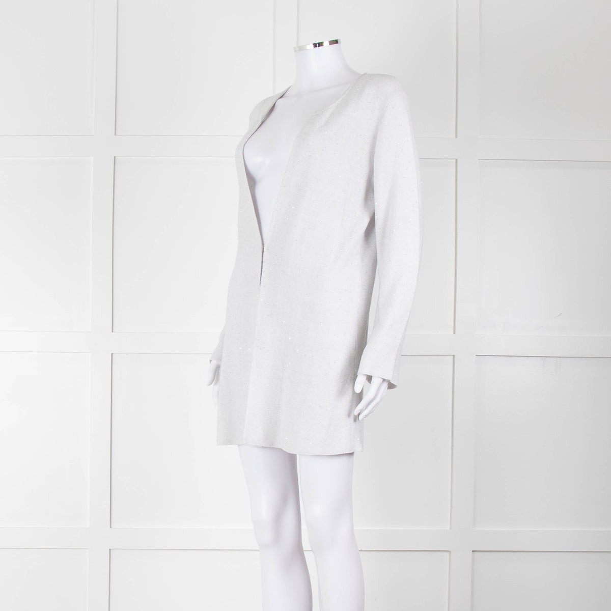 Amina Rubinacci Light Grey Tiny Sequin Cotton Blend Cardigan