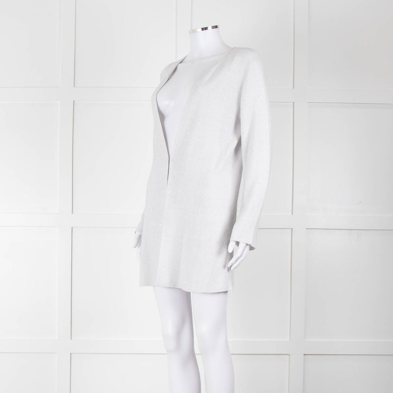 Amina Rubinacci Light Grey Tiny Sequin Cotton Blend Cardigan