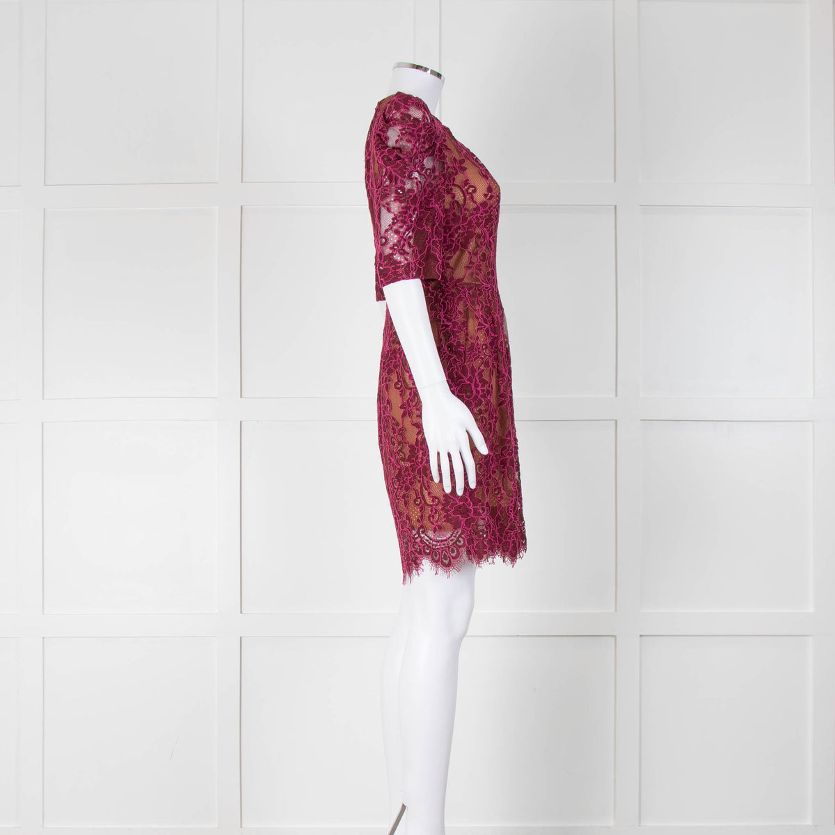 Michael by Michael Kors Burgundy and Pink Lace Shift Dress