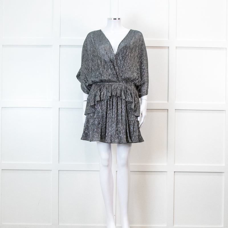 Iro Grey Metallic Tiered Mini Dress