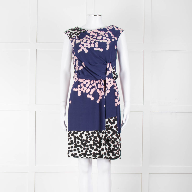 Diane Von Furstenberg Blue Pink White Dot Print Sleeveless Dress