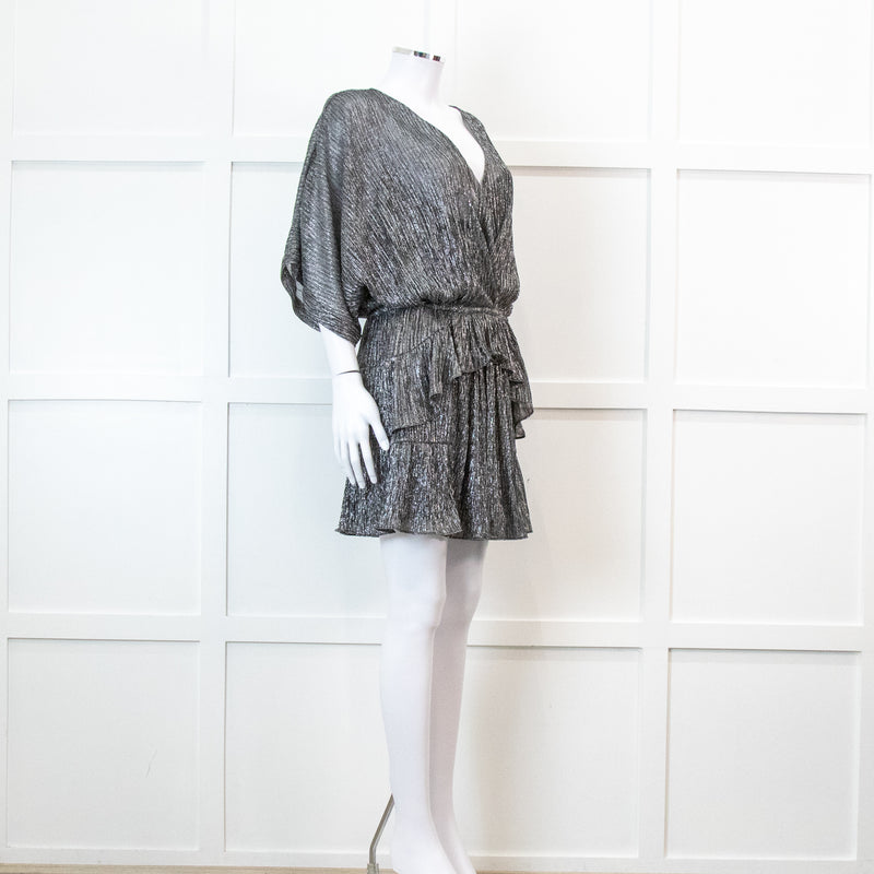 Iro Grey Metallic Tiered Mini Dress