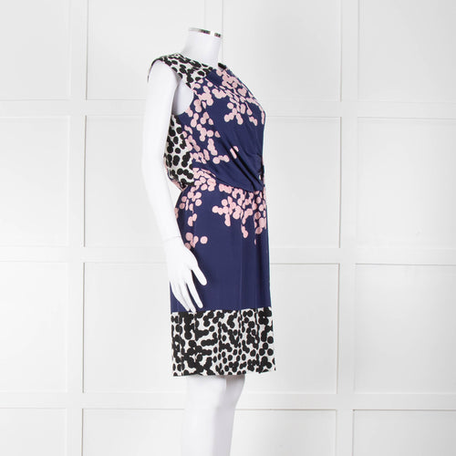 Diane Von Furstenberg Blue Pink White Dot Print Sleeveless Dress