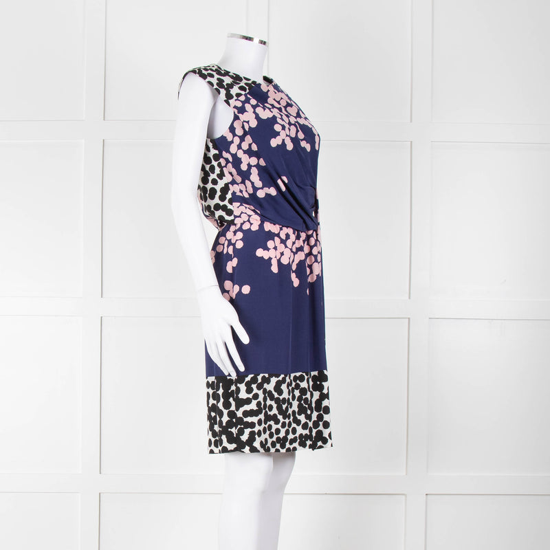 Diane Von Furstenberg Blue Pink White Dot Print Sleeveless Dress
