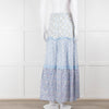 Ridley White Blue Floral Cotton Maxi Skirt
