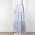 Ridley White Blue Floral Cotton Maxi Skirt
