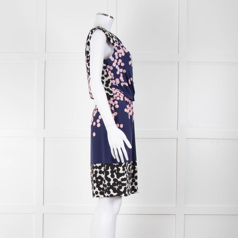 Diane Von Furstenberg Blue Pink White Dot Print Sleeveless Dress
