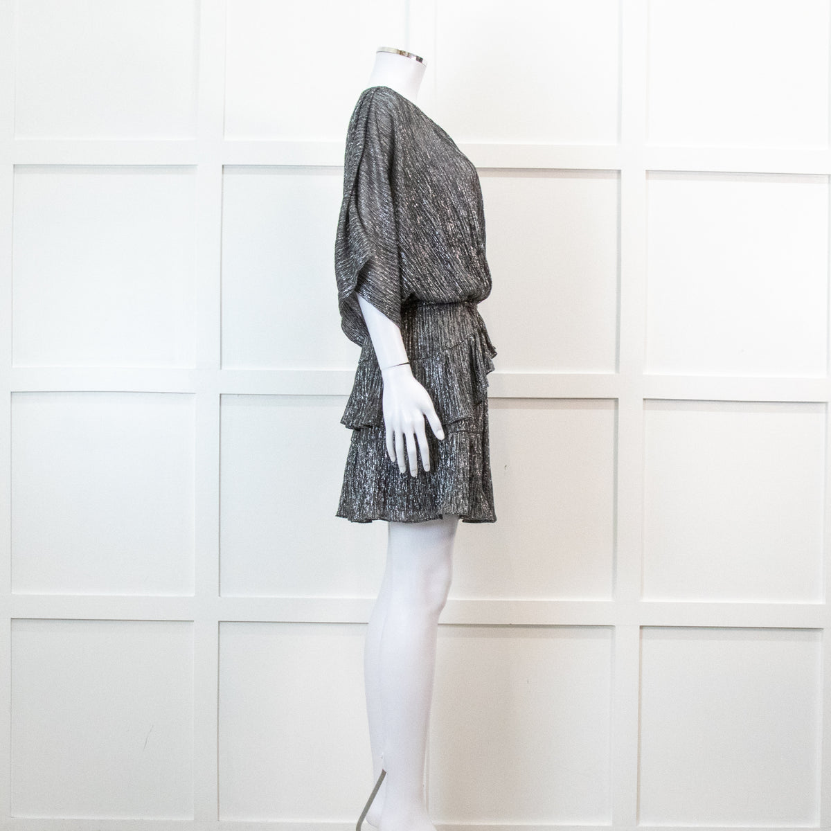 Iro Grey Metallic Tiered Mini Dress