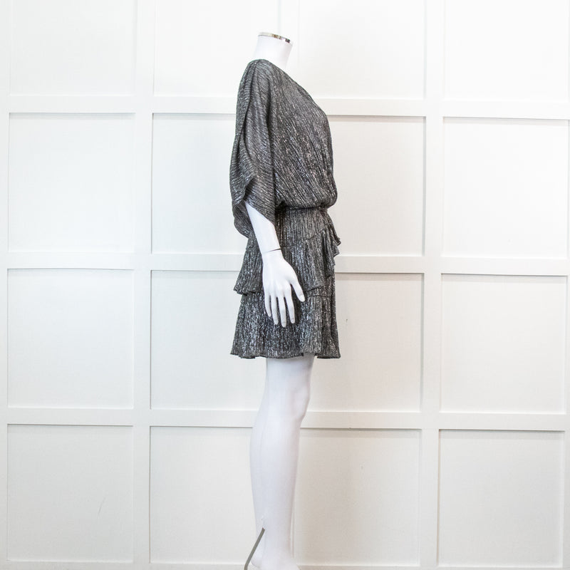 Iro Grey Metallic Tiered Mini Dress