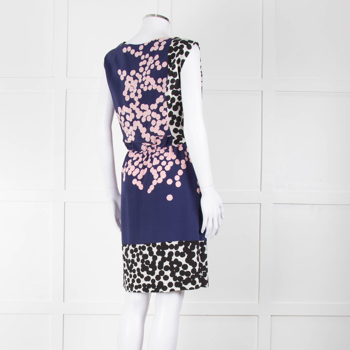 Diane Von Furstenberg Blue Pink White Dot Print Sleeveless Dress