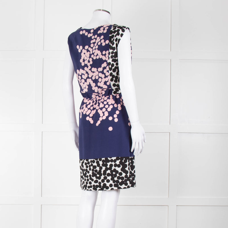 Diane Von Furstenberg Blue Pink White Dot Print Sleeveless Dress