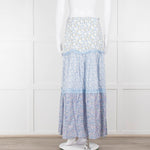 Ridley White Blue Floral Cotton Maxi Skirt