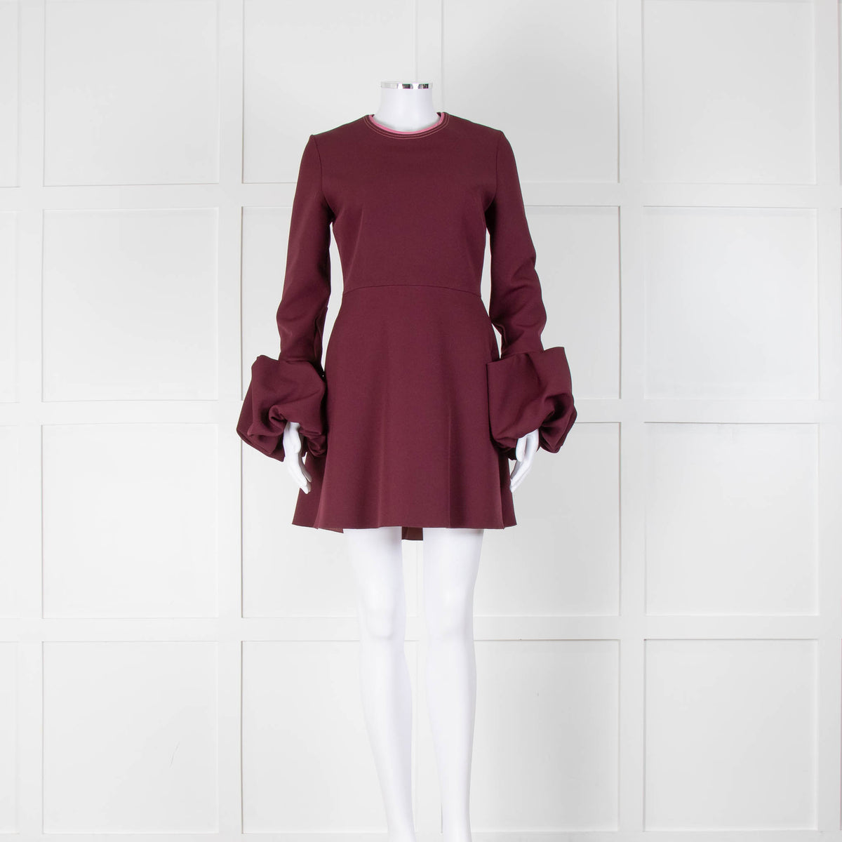 Roksanda Burgundy Short Dress with Exaggerated Frilled Cuffs