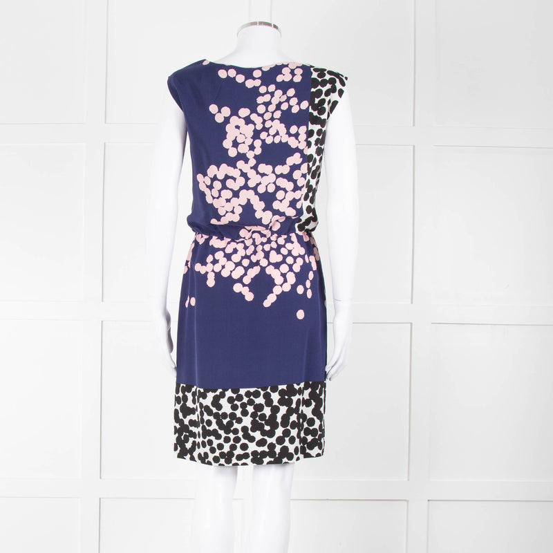 Diane Von Furstenberg Blue Pink White Dot Print Sleeveless Dress