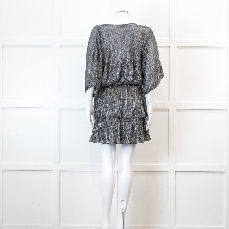Iro Grey Metallic Tiered Mini Dress