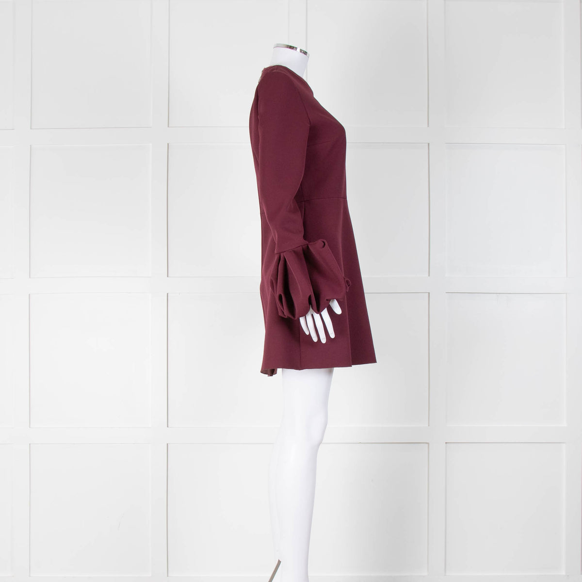 Roksanda Burgundy Short Dress with Exaggerated Frilled Cuffs