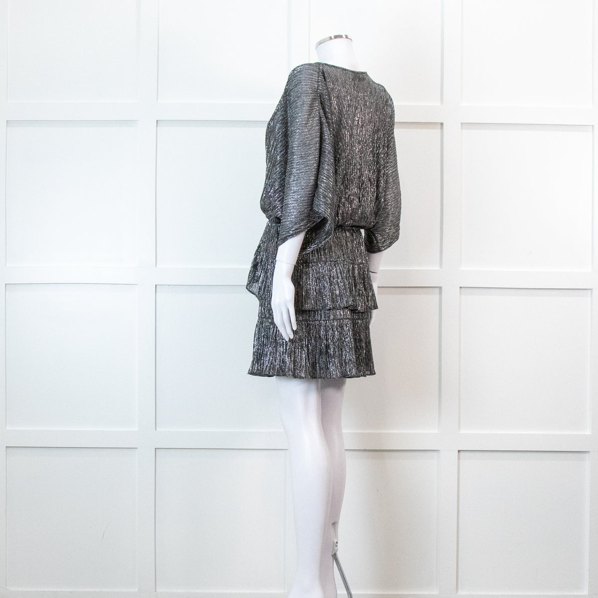 Iro Grey Metallic Tiered Mini Dress