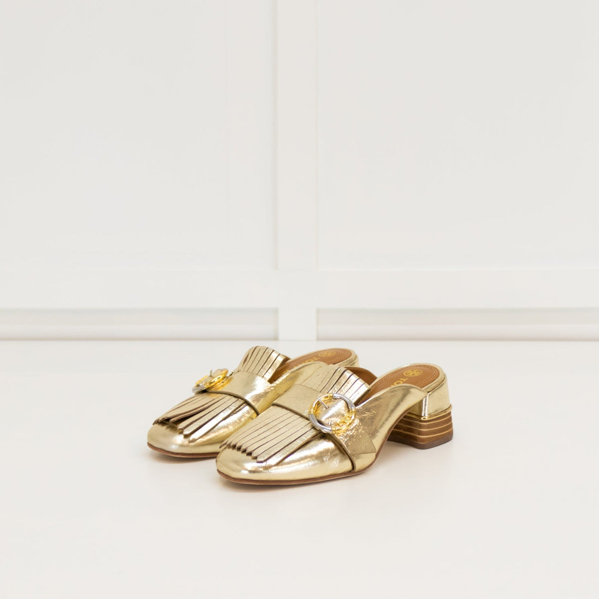 Tory Burch Gold Kiltie Mule