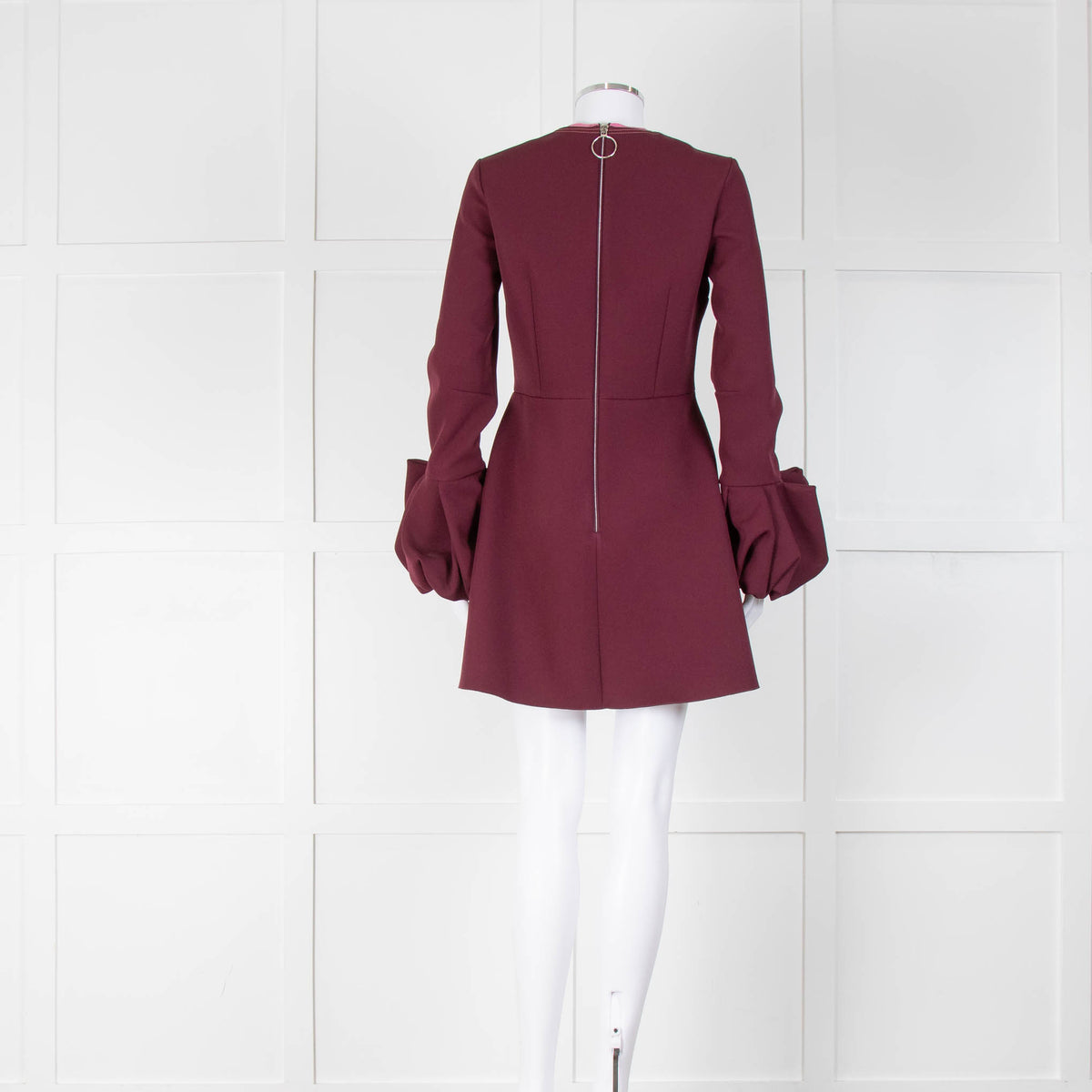 Roksanda Burgundy Short Dress with Exaggerated Frilled Cuffs