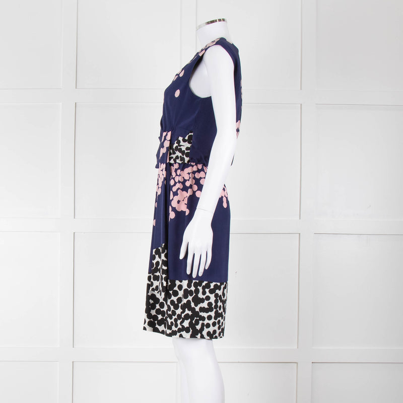 Diane Von Furstenberg Blue Pink White Dot Print Sleeveless Dress