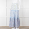 Ridley White Blue Floral Cotton Maxi Skirt