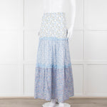 Ridley White Blue Floral Cotton Maxi Skirt