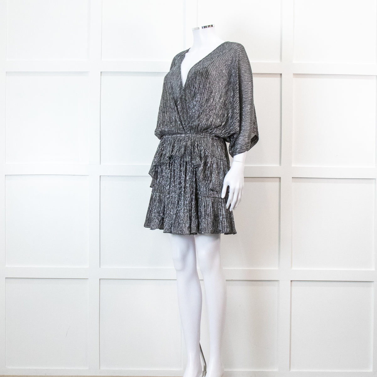 Iro Grey Metallic Tiered Mini Dress