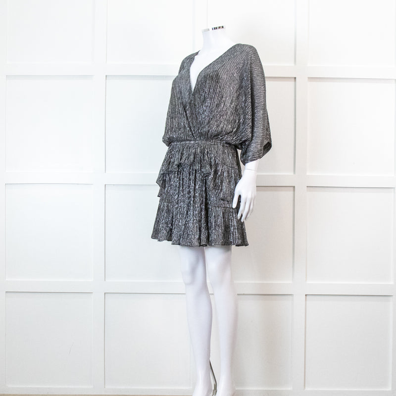 Iro Grey Metallic Tiered Mini Dress