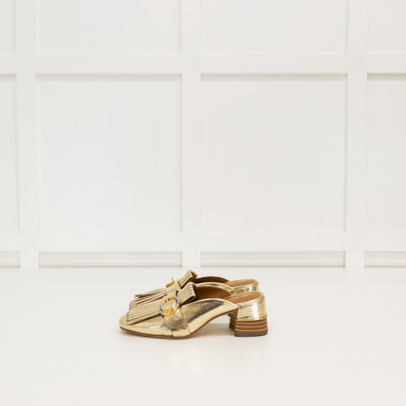 Tory Burch Gold Kiltie Mule