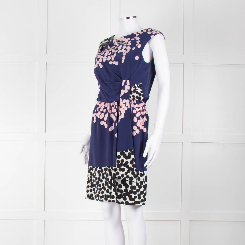 Diane Von Furstenberg Blue Pink White Dot Print Sleeveless Dress