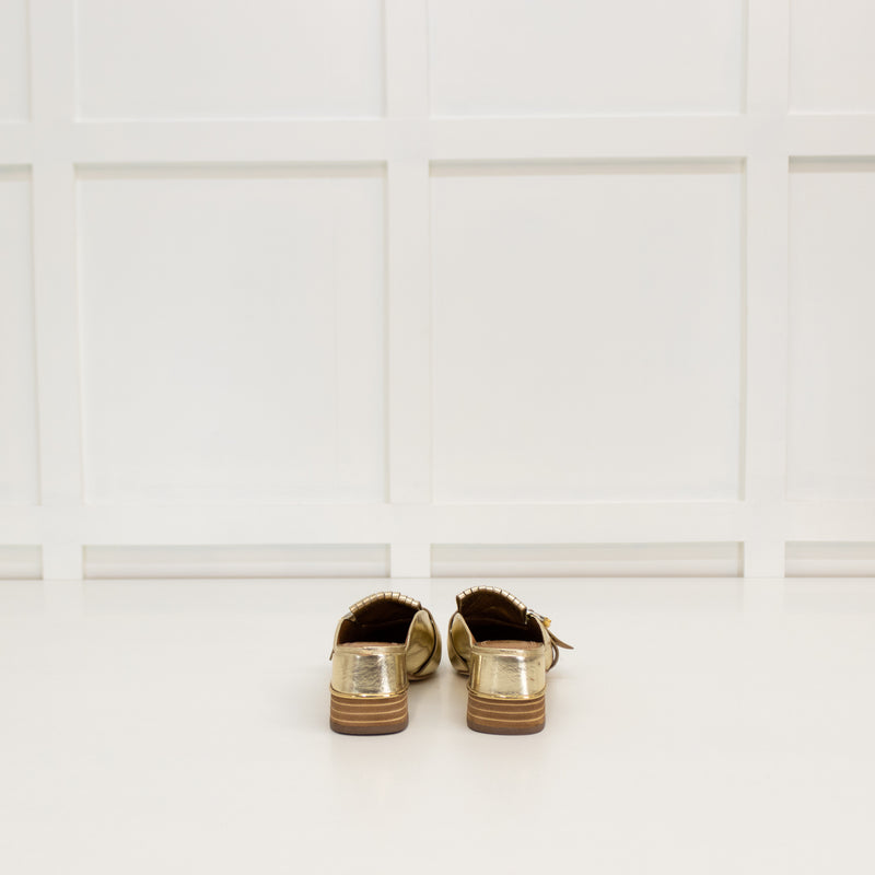 Tory Burch Gold Kiltie Mule