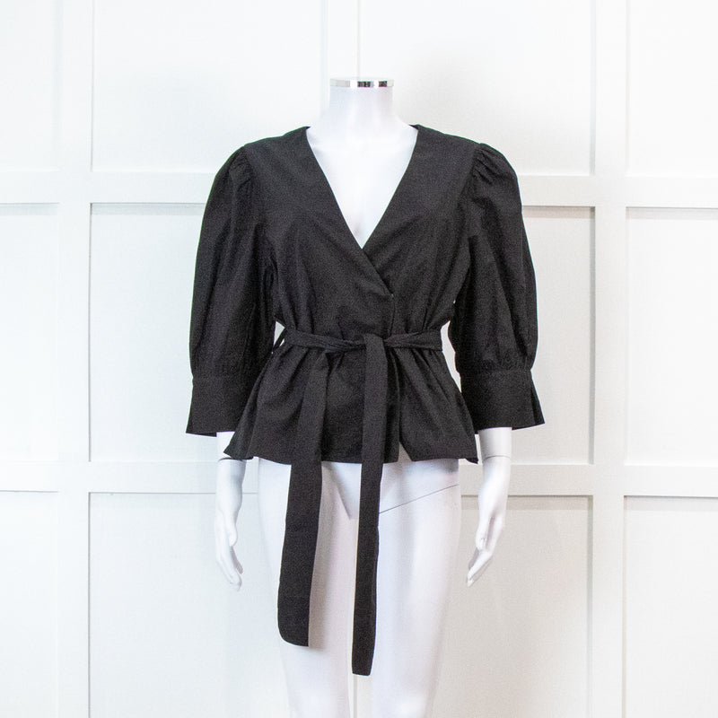 Iris & Ink Black Cotton Wrap Shirt with Belt