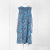 S Max Mara Blue Black Botanical Print Pin Tuck Shift Dress