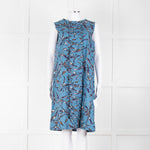 S Max Mara Blue Black Botanical Print Pin Tuck Shift Dress