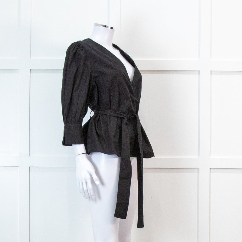 Iris & Ink Black Cotton Wrap Shirt with Belt