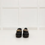 Russell & Bromley Black Clogs With Gold Chain