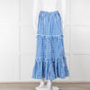 Seraphina Blue White Gingham Check Tiered Maxi Skirt