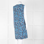 S Max Mara Blue Black Botanical Print Pin Tuck Shift Dress
