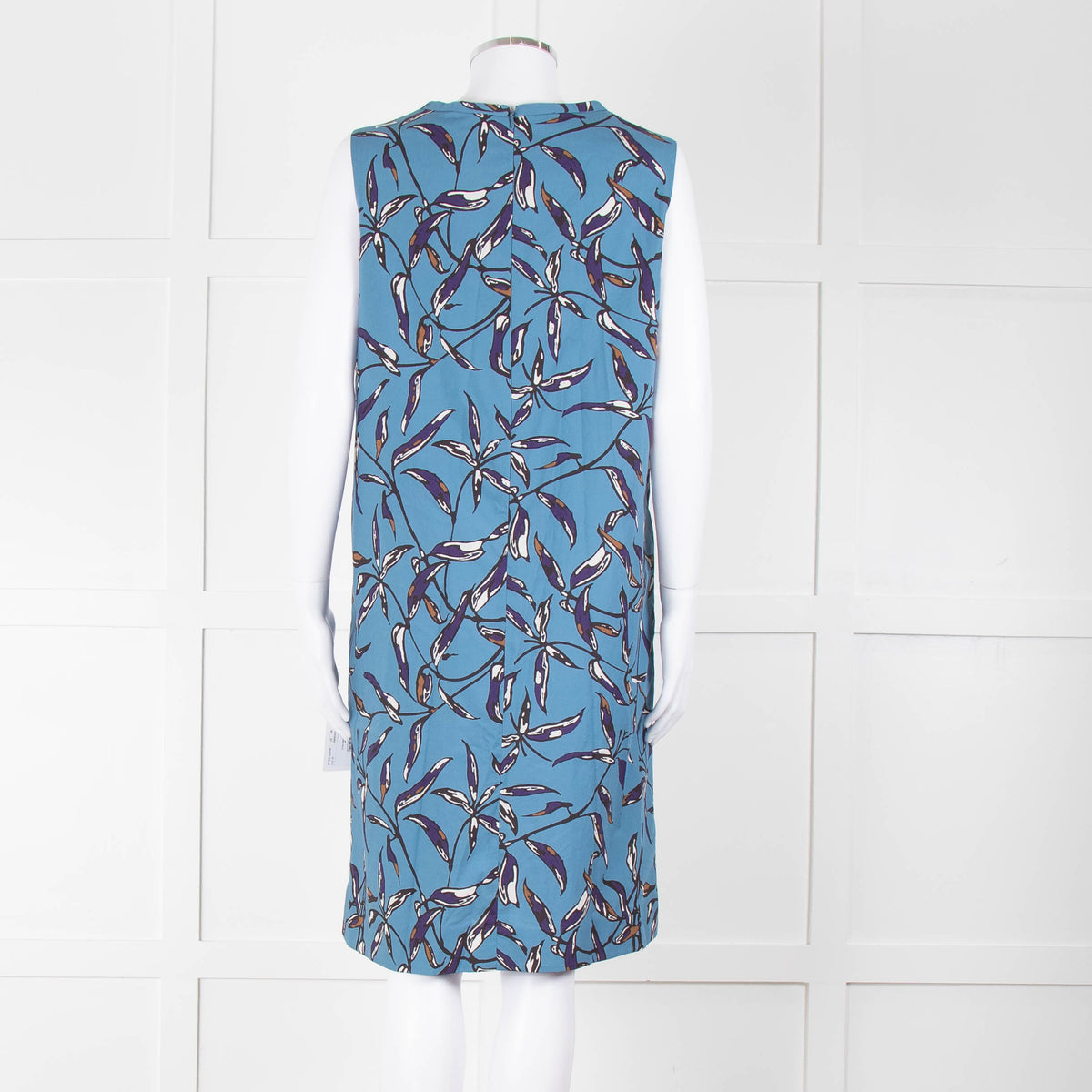 S Max Mara Blue Black Botanical Print Pin Tuck Shift Dress