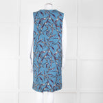 S Max Mara Blue Black Botanical Print Pin Tuck Shift Dress