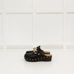 Russell & Bromley Black Clogs With Gold Chain