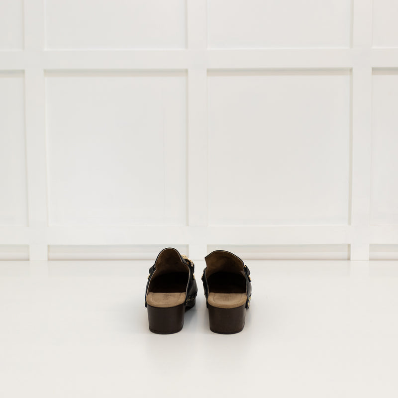 Russell & Bromley Black Clogs With Gold Chain