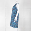 S Max Mara Blue Black Botanical Print Pin Tuck Shift Dress