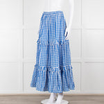 Seraphina Blue White Gingham Check Tiered Maxi Skirt