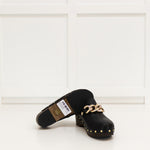 Russell & Bromley Black Clogs With Gold Chain
