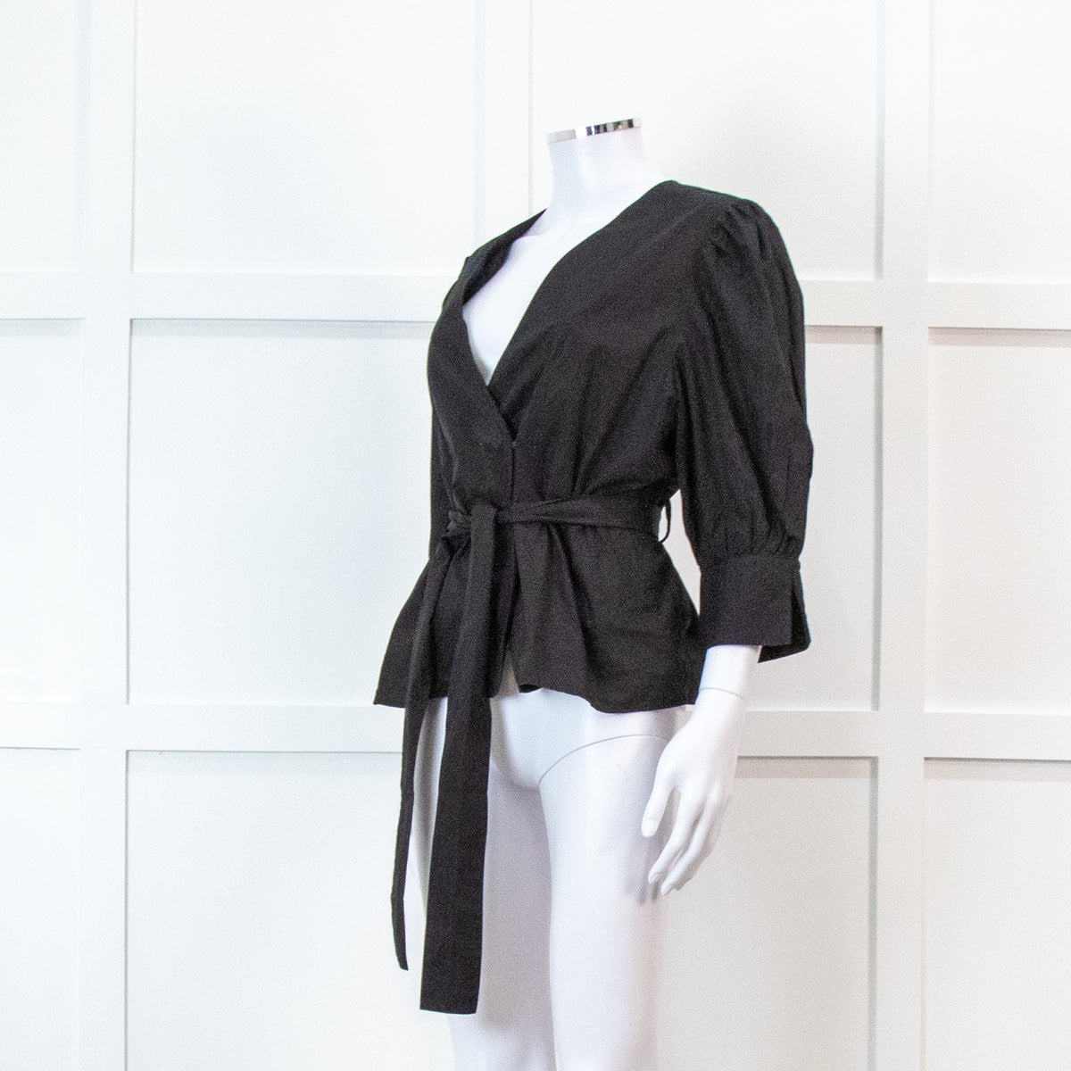 Iris & Ink Black Cotton Wrap Shirt with Belt