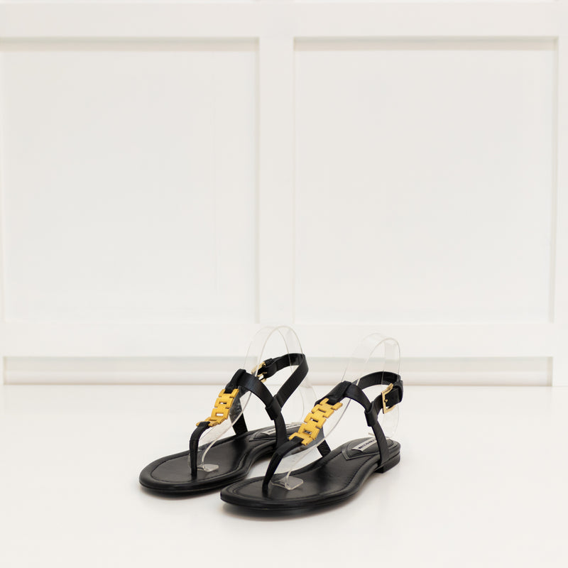 Victoria Beckham Black T Bar Watch Chain Sandals