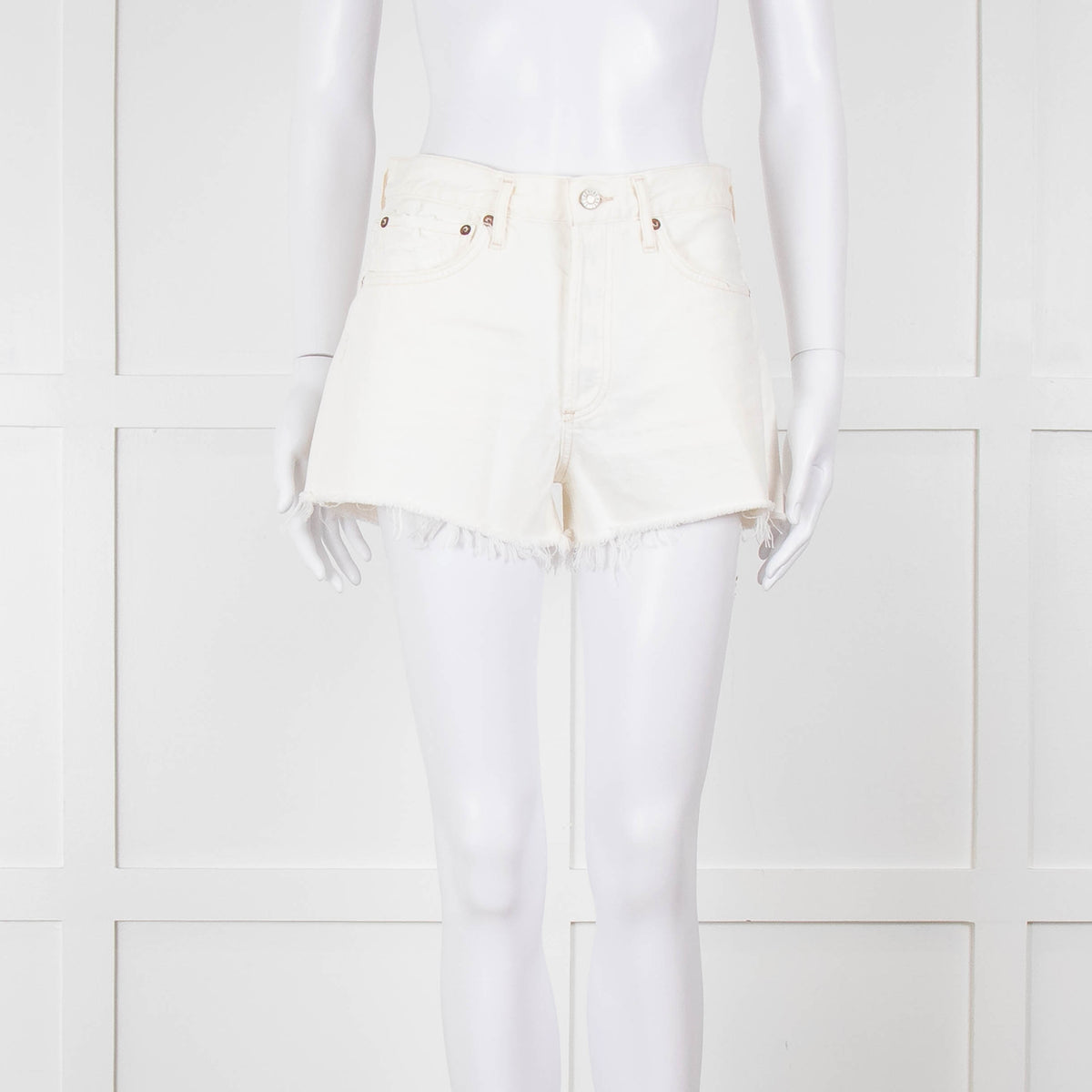 Agolde Cream Denim Raw Edge Parker Shorts