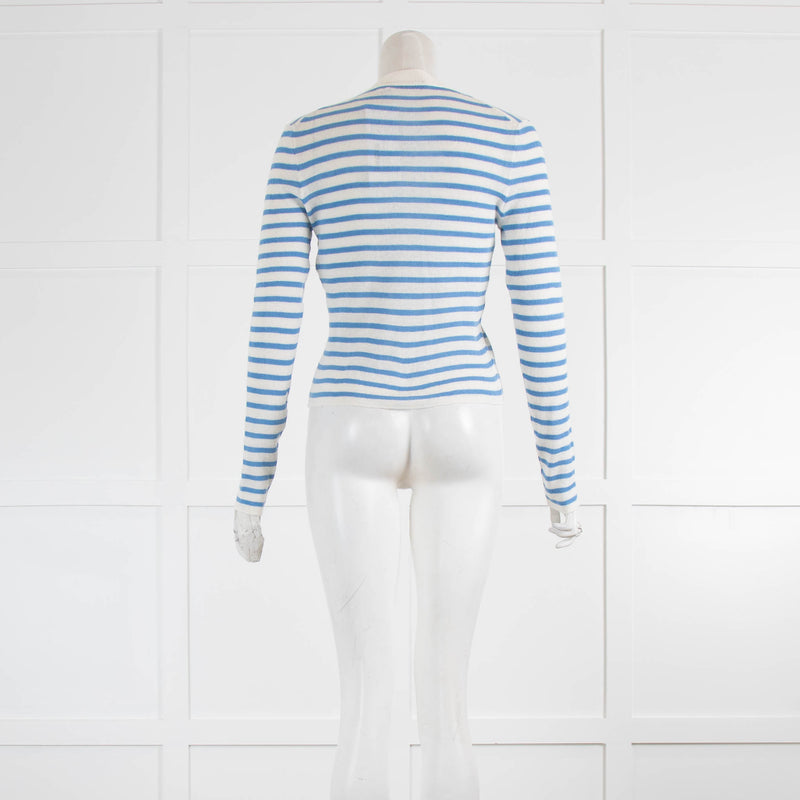 Christian Dior Thin Knit Blue White Stripe Cardigan Gold  Buttons