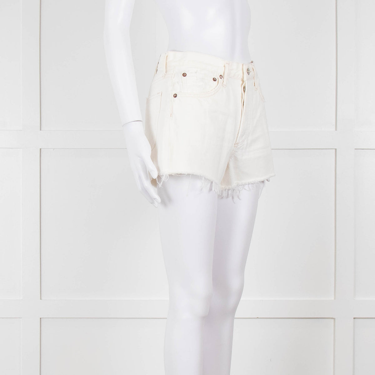 Agolde Cream Denim Raw Edge Parker Shorts